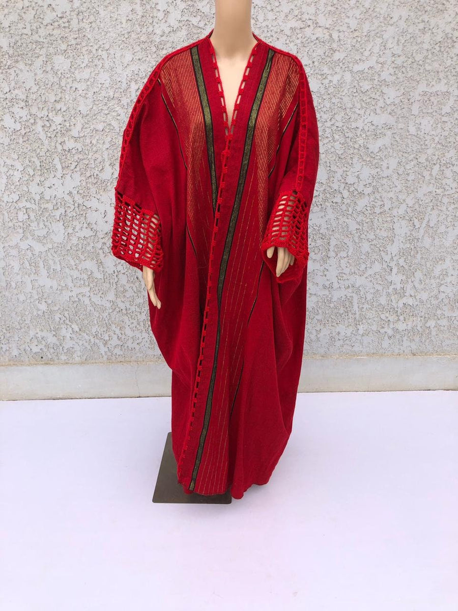 Vintage Black Gypsy Abaya, Hand loomed Kimono, Wool Abaya, Wool kimono, Oriental Kimono, Handmade abaya, Embroidered Abaya, Dressy Kimono