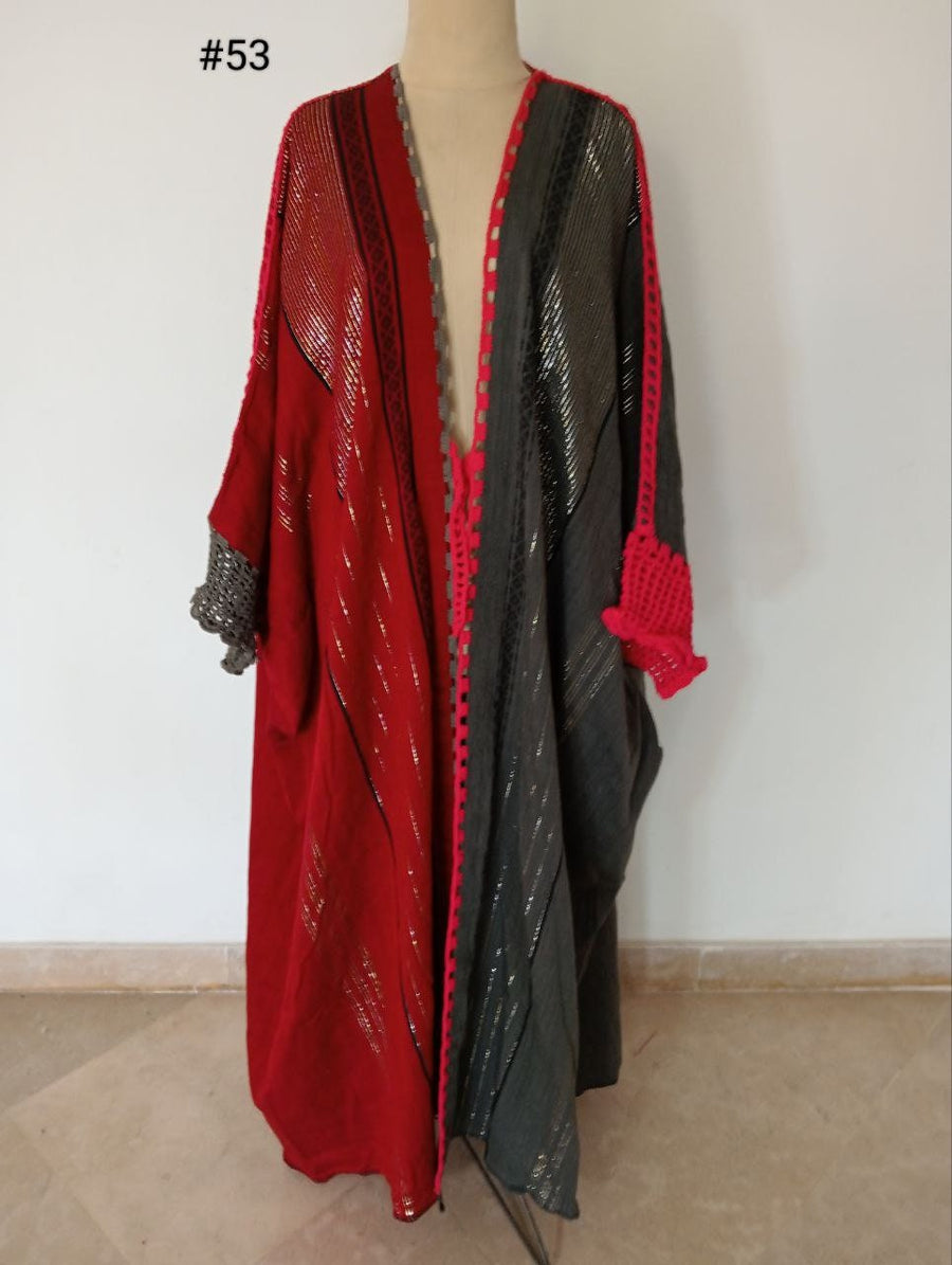 Unique and Elegant hand loomed Abaya, half fuchsia half grey Abaya with Silver threads, Winter Wool Abaya, Grey Kimono, Abaya, Handmade