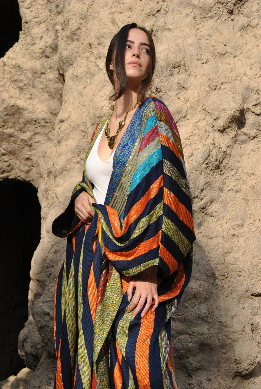 Hand loomed Wool Kimono, Winter boho Kimono, Wool Kimono, Winter Abaya, Bohemian Winter Kimono, Colorful Abaya, Handmade Abaya