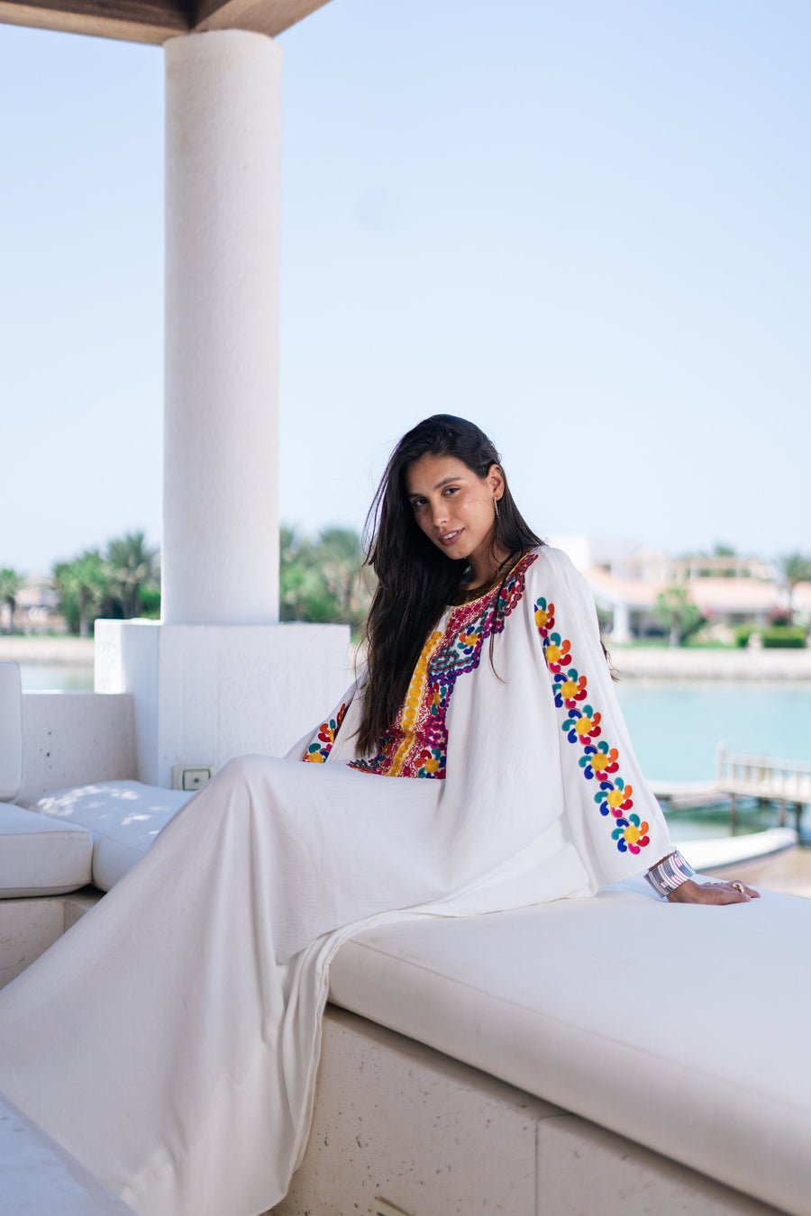 Boho white embroidered kaftan for women, colorful caftan, women's kaftan, free size Kaftan, Summer Kaftan, Caftans for women