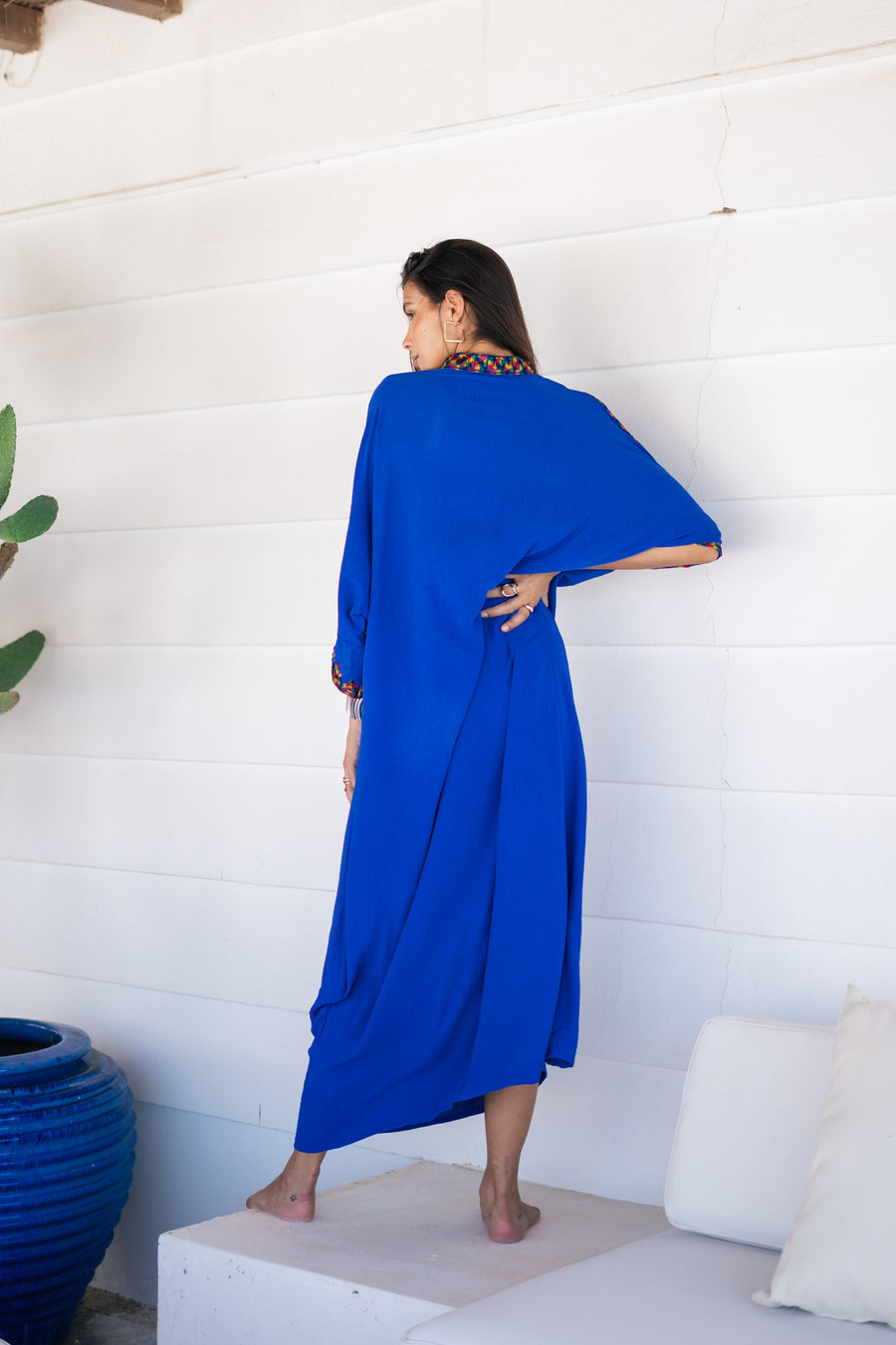 Boho colorful blue hand embroidered caftan for women, caftan, women's kaftan, free size Kaftan, Summer Kaftan, cotton Caftans