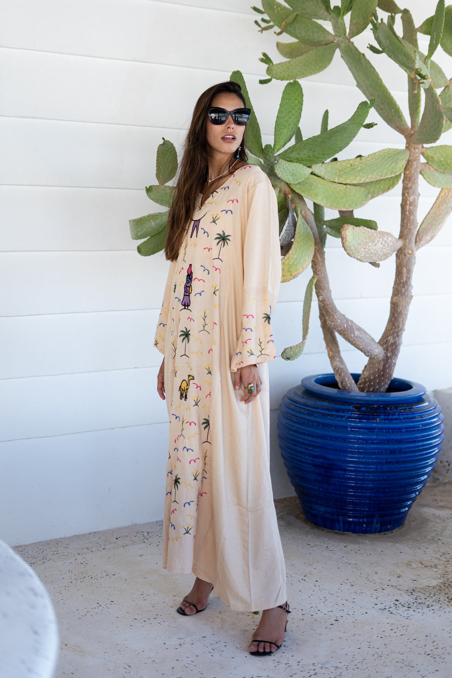 Boho beige embroidered linen caftan for women, embroidered women caftan for women, Boho caftan dress, caftans for women, Boho summer caftan