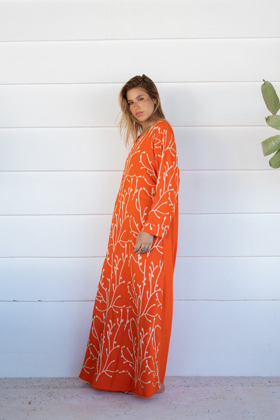 Fully embroidered orange caftan, embroidered Cotton caftan for women, Boho caftan dress, caftans for women, Boho summer caftan