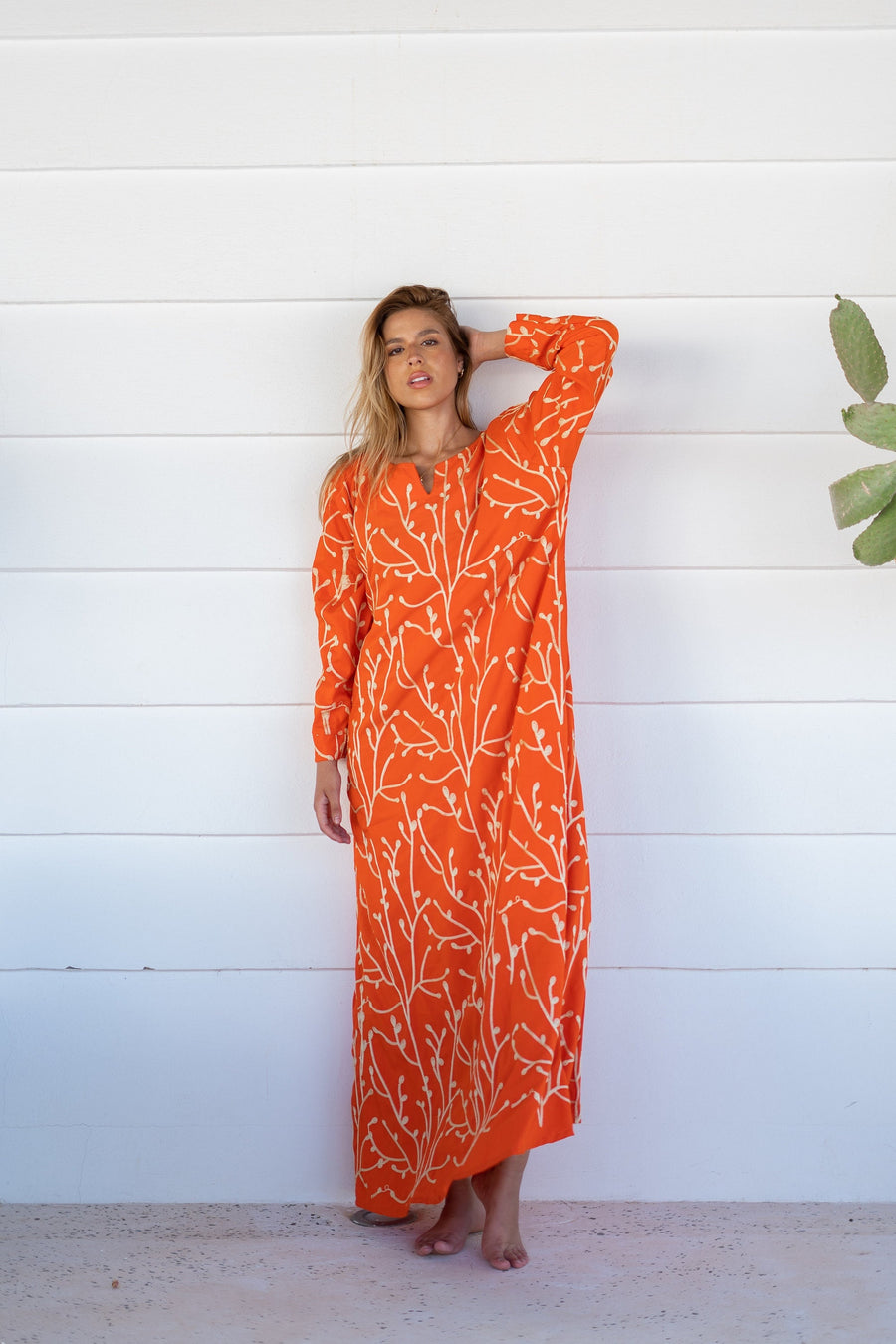 Fully embroidered orange caftan, embroidered Cotton caftan for women, Boho caftan dress, caftans for women, Boho summer caftan