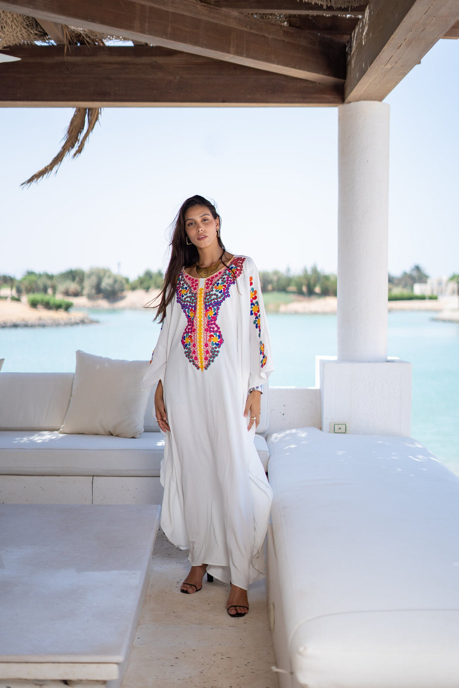 Boho white embroidered kaftan for women, colorful caftan, women's kaftan, free size Kaftan, Summer Kaftan, Caftans for women