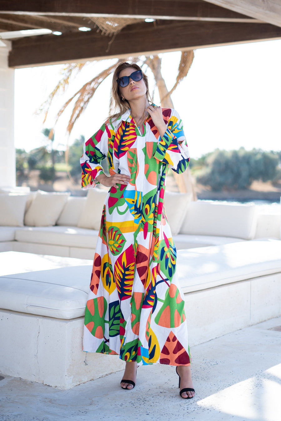 Chic green print Summer embroidered Kaftan, Caftan, caftans for women, Boho Kaftan dress, Caftans for women, summer kaftans, women