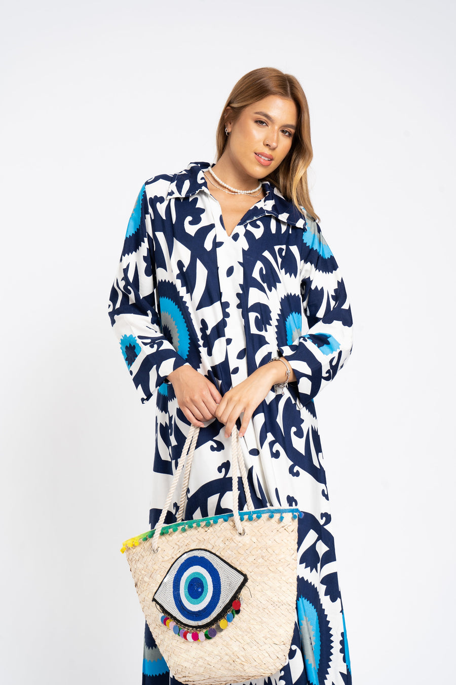 Beautiful sea blue print Caftan dress, Caftans for women, Elegant colorful boho dress, Blue women kaftan