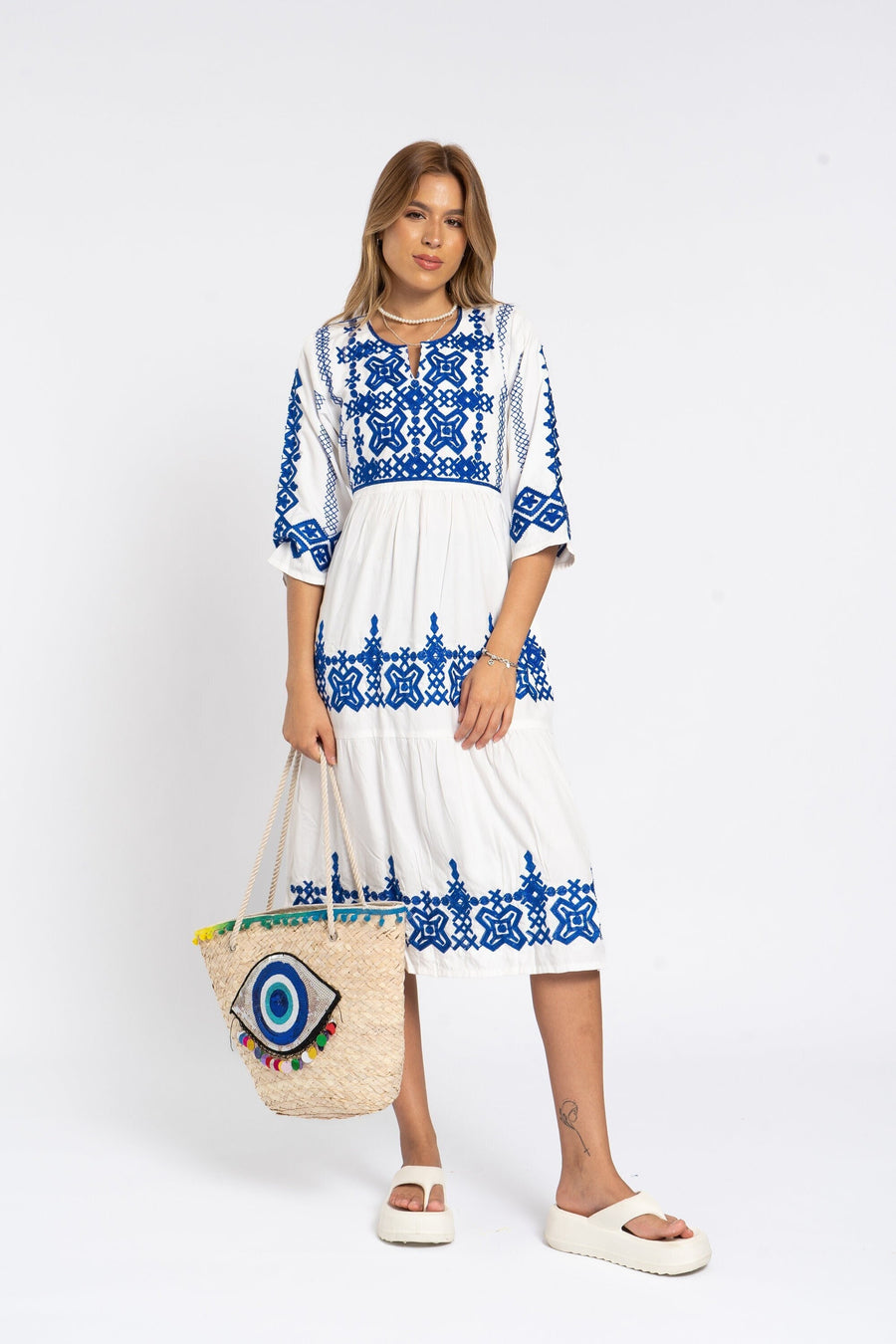 White Tunic embroidered kaftan, Bohemian embroidery tunic dress, beaut Gipci White Tunic embroidered kaftan, Bohemian embroidery tunic dress, beaut Gipci