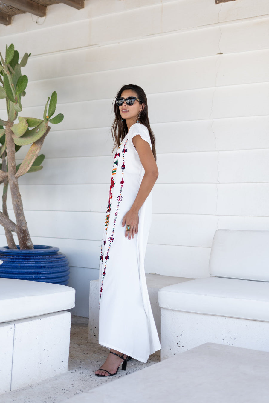 Siwa white embroidered kaftan, Maxi kaftan dress, Bohemian cotton Kaftan, Caftans for women
