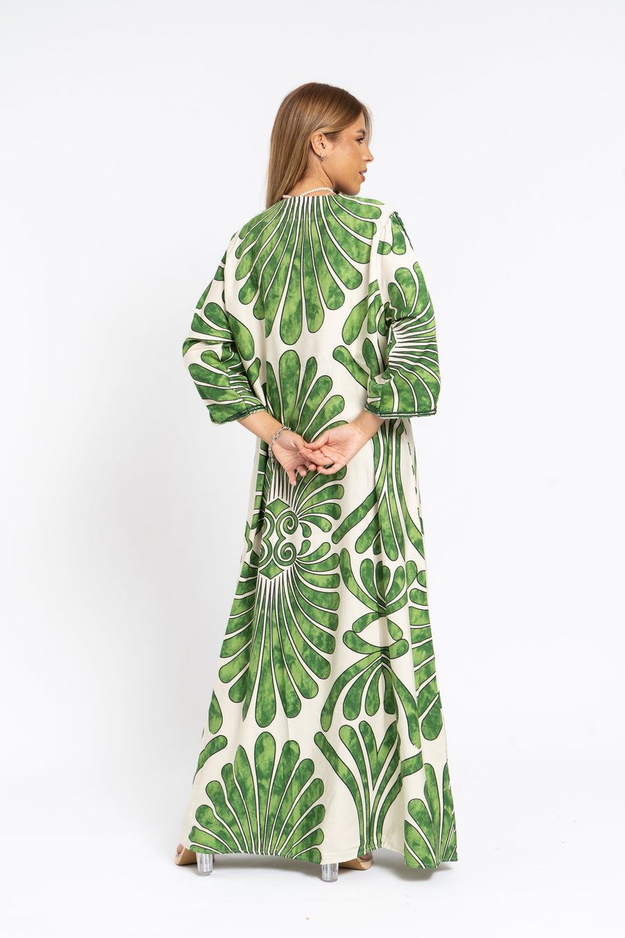 Chic green print Summer embroidered Kaftan, Caftan, caftans for women, Boho Kaftan dress, Caftans for women, summer kaftans, women
