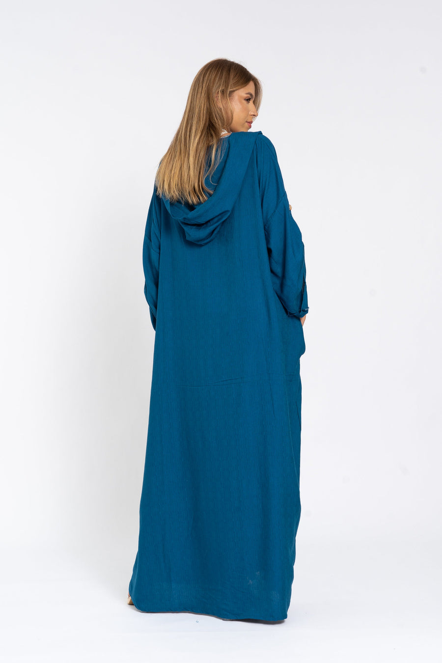 Blue hooded dressy linen kaftan dress with pockets, chic Linen caftans for women, Kaftan dress, Caftans for women, summer caftan