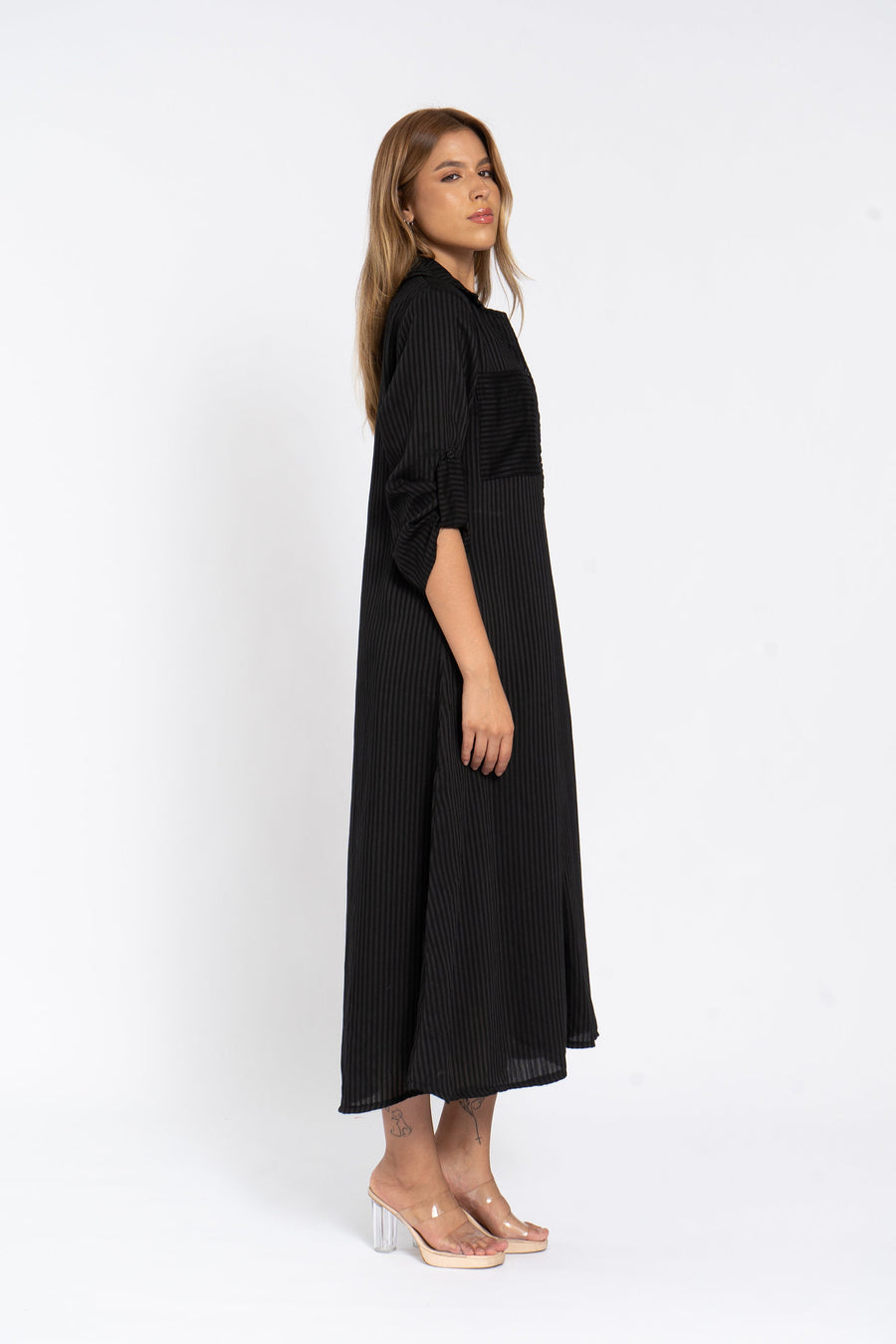 Black Striped Linen Shirt Dress, Linen Dress caftan, caftans, Linen Clothing for Women