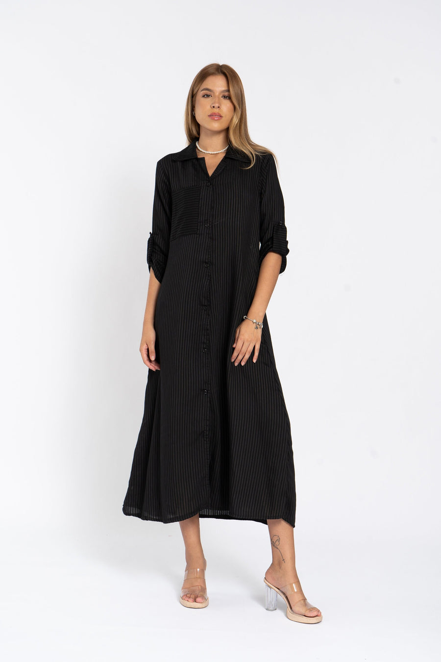 Black Striped Linen Shirt Dress, Linen Dress caftan, caftans, Linen Clothing for Women