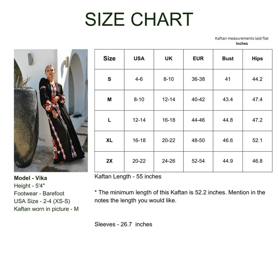 Black embroidered cotton caftan dress, summer caftan, embroidered Caftan dress, Caftan maxi dress, Caftans for women, Long caftan dress
