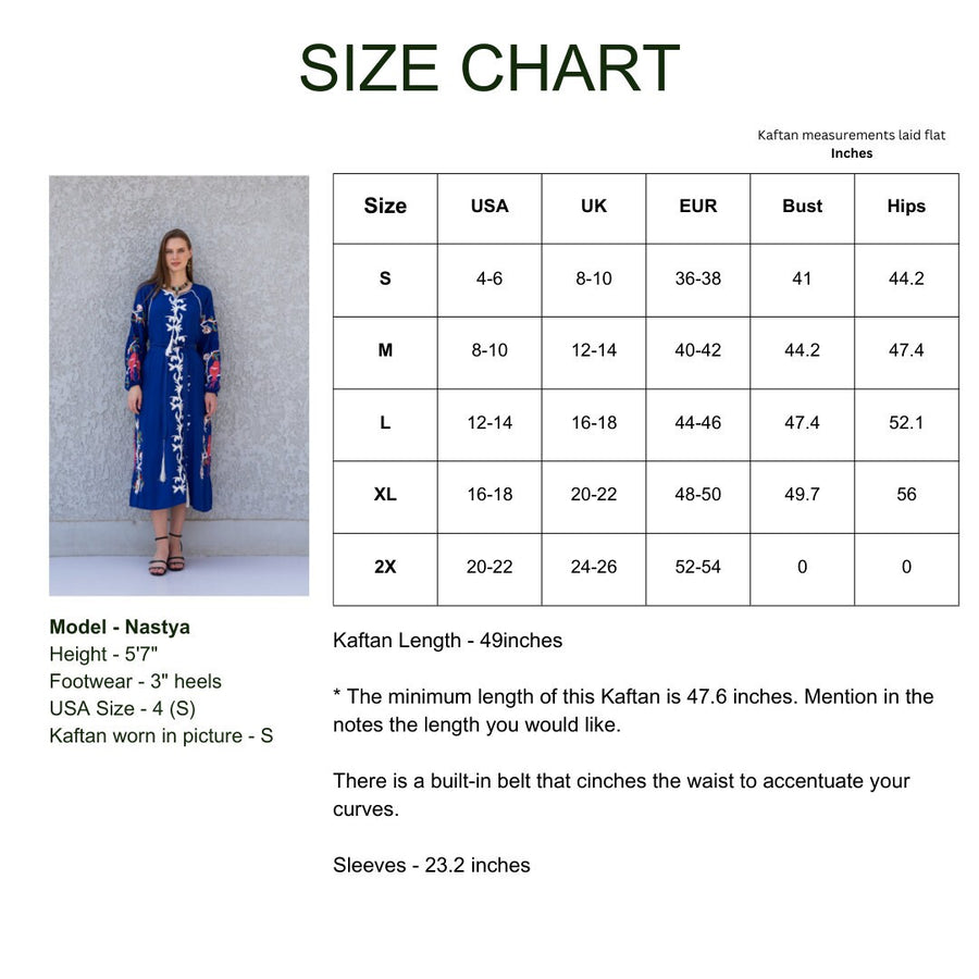 Midi Blue cotton kaftan dress, embroidered tunic dress, embroidered tunic kaftan, Egyptian cotton. Summer, party, casual, home