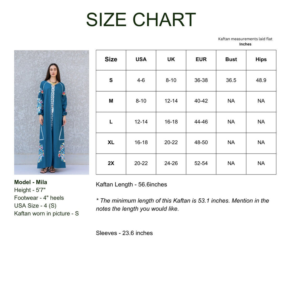 Boho Blue Kaftan maxi dress, Long sleeve cotton Kaftan dress, Colorful embroidered Kaftan dress, kaftan maxi, Caftans for women, Caftans