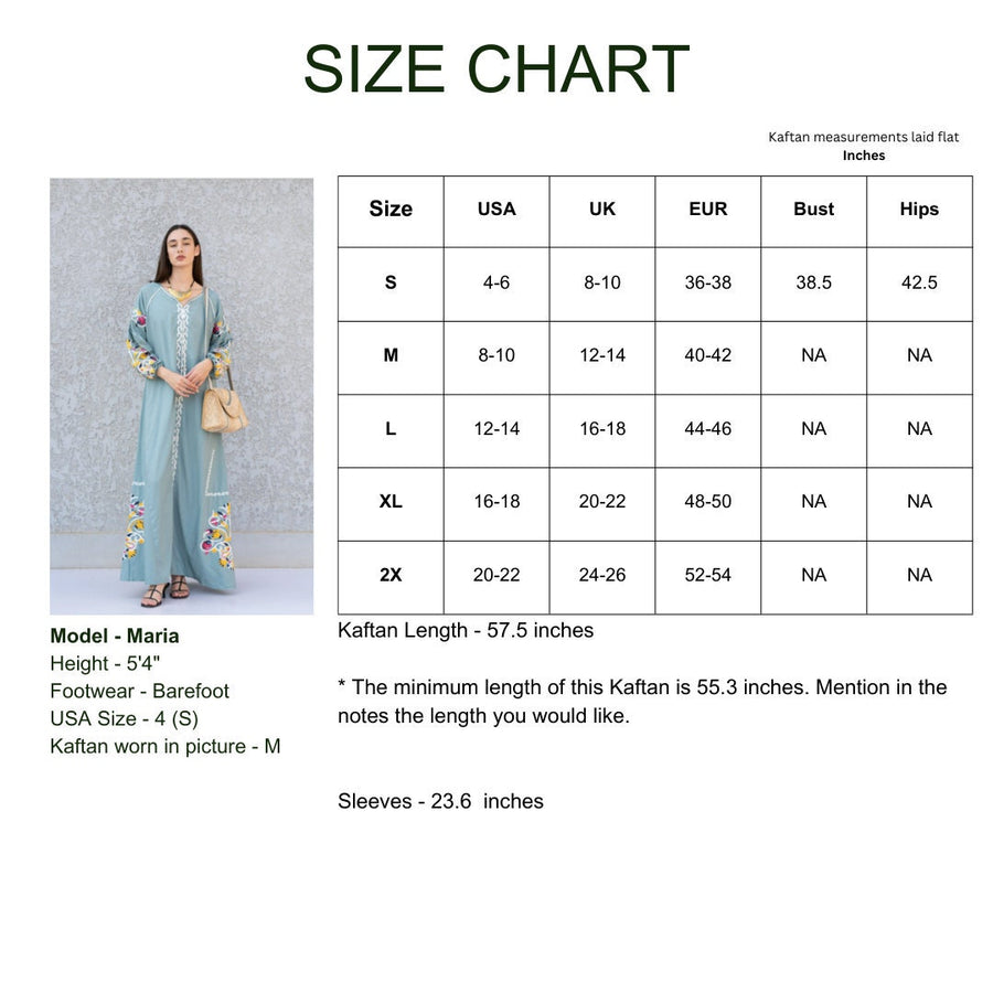 Boho Mint Kaftan maxi dress, Long sleeve cotton Kaftan dress, Colorful embroidered Kaftan dress, kaftan maxi, Caftans for women, Caftans