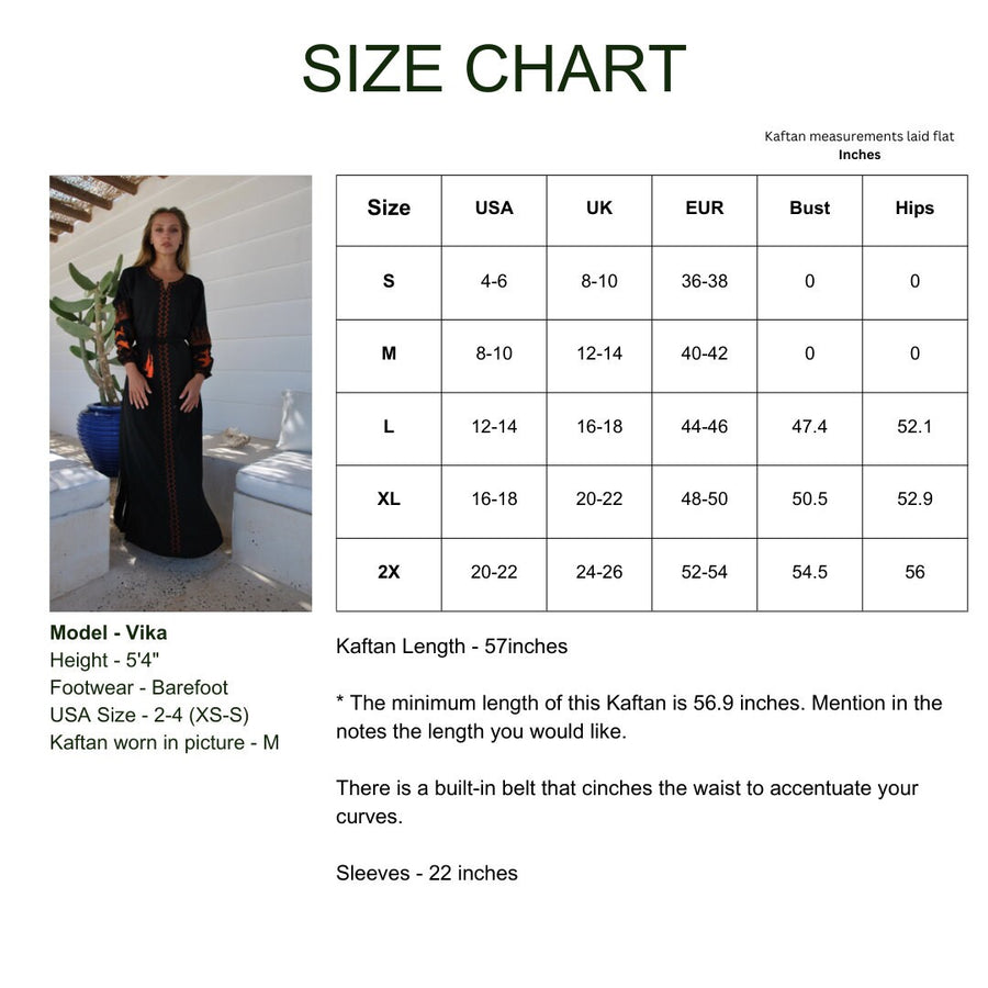 Black Cotton Caftan with belt, Orange embroidery, caftans for women, embroidered Caftan dress, Caftan maxi dress, Caftans for women, Caftans