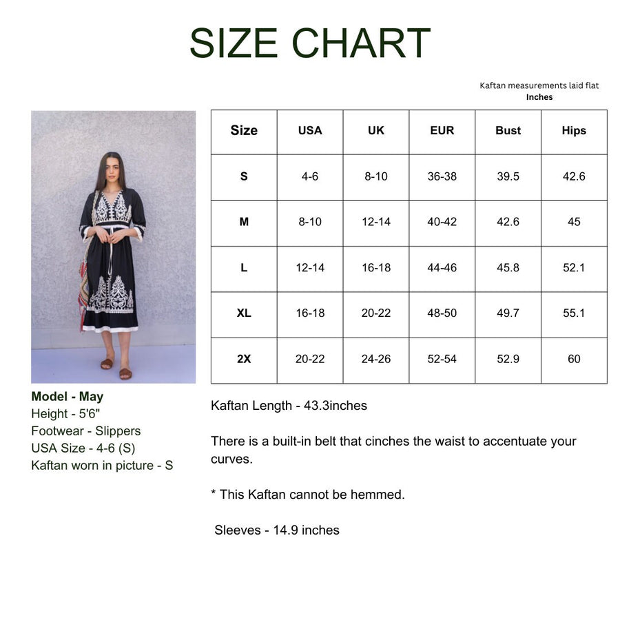 Black Tunic embroidered kaftan, Bohemian embroidery tunic dress, embroidered tunic kaftan, Egyptian cotton. Summer, casual, home dress