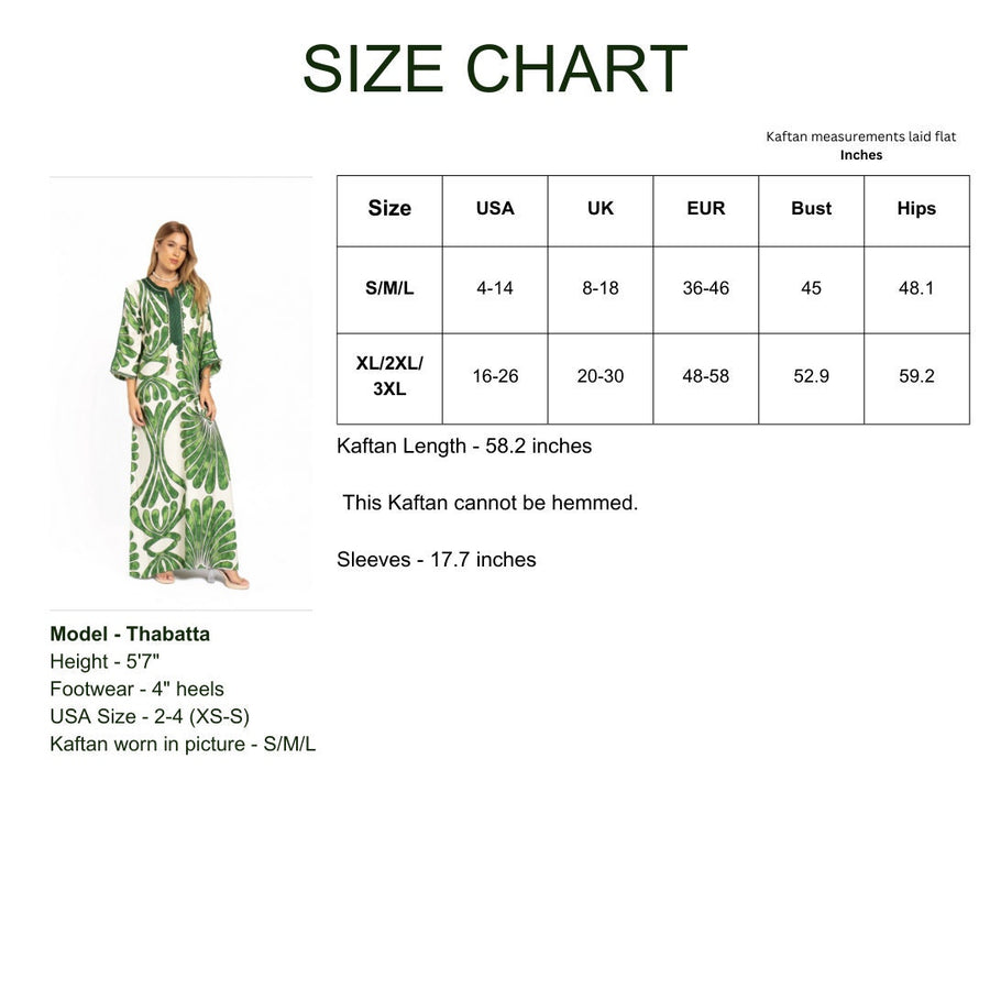 Chic green print Summer embroidered Kaftan, Caftan, caftans for women, Boho Kaftan dress, Caftans for women, summer kaftans, women