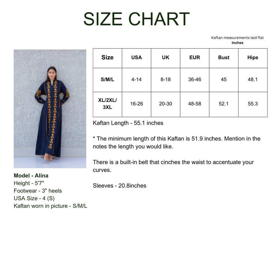 Beautiful navy blue embroidered Kaftan maxi dress, Kaftan maxi, Cotton caftan women, caftan, Chic embroidered caftan, Egyptian cotton 10-23