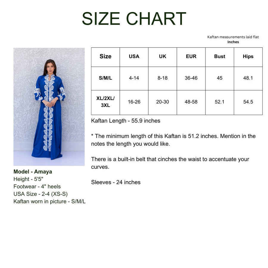 Beautiful Royal blue Cotton caftan for women, embroidered long sleeve Kaftan, Caftan maxi dress, Caftans for women, cotton caftan, caftans