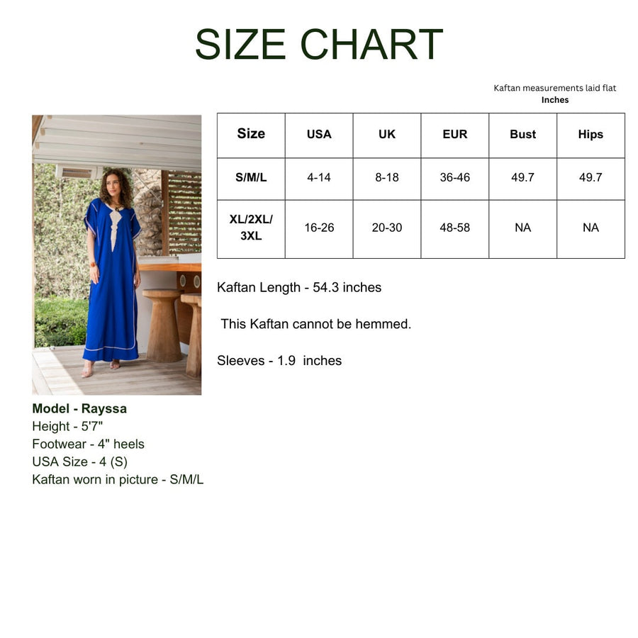 Royal Blue embroidered Cotton Kaftan, women Caftans maxi, Cotton caftan women, caftan, embroidered caftan, Egyptian cotton 04-24