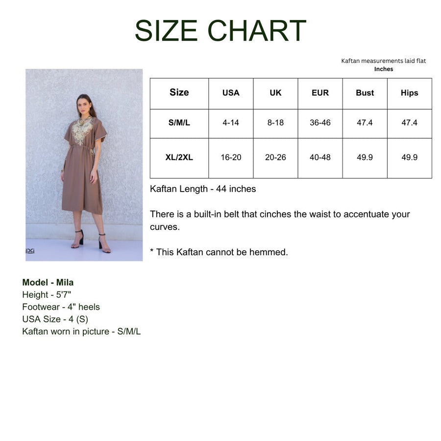 Short Brown Tunic kaftan dress, Bohemian embroidery tunic dress, embroidered tunic kaftan, Egyptian cotton. Summer, casual, home dress
