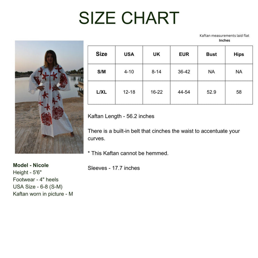White starfish embroidered caftan, Cotton caftan dress, Africa women clothing, caftans for women, Plus size Kaftan, Boho summer caftan
