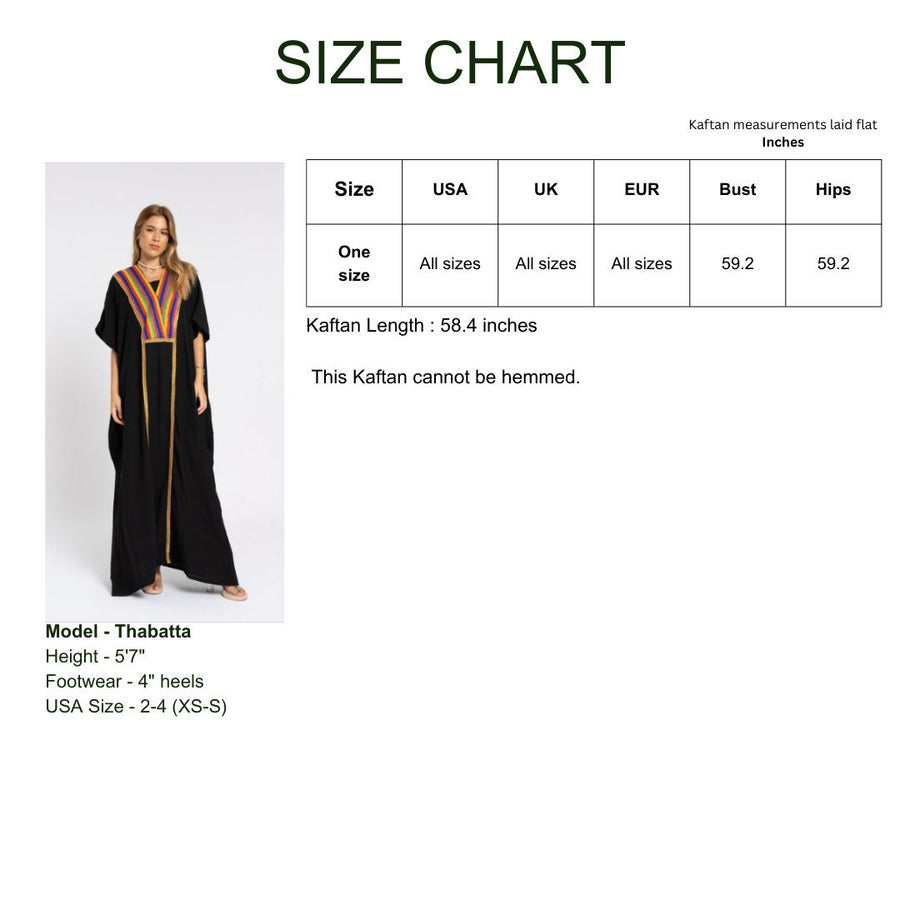 Boho Black caftan for women, linen/poly embroidered caftan, Plus size Kaftan, Free size Bohemian Caftan, Cotton Kaftan, Exotic Kaftan