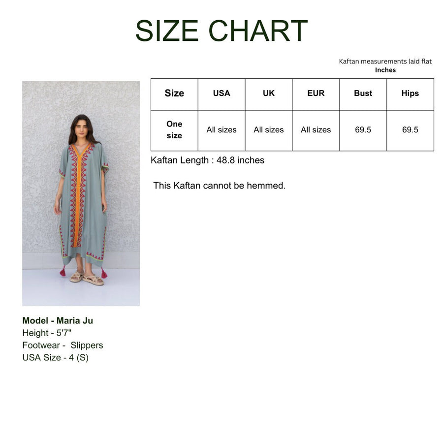 Colorful Grey embroidered caftan, Cotton caftan, Plus size Kaftan, Free size Bohemian Caftan, Cotton Kaftan, Exotic Kaftan, Moroccan Caftan