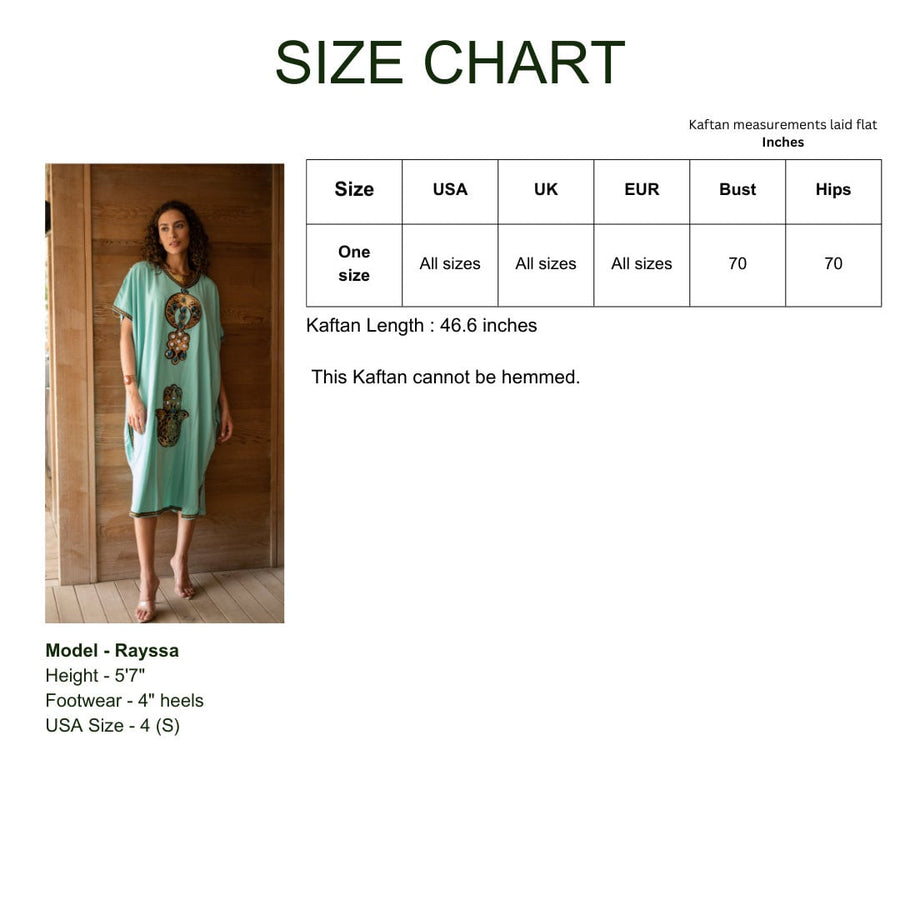 Beautiful light turquoise Sequin Hamsa Tunic caftan, caftans for women, women's kaftan, free size Kaftan, Summer Kaftan, cotton Caftans