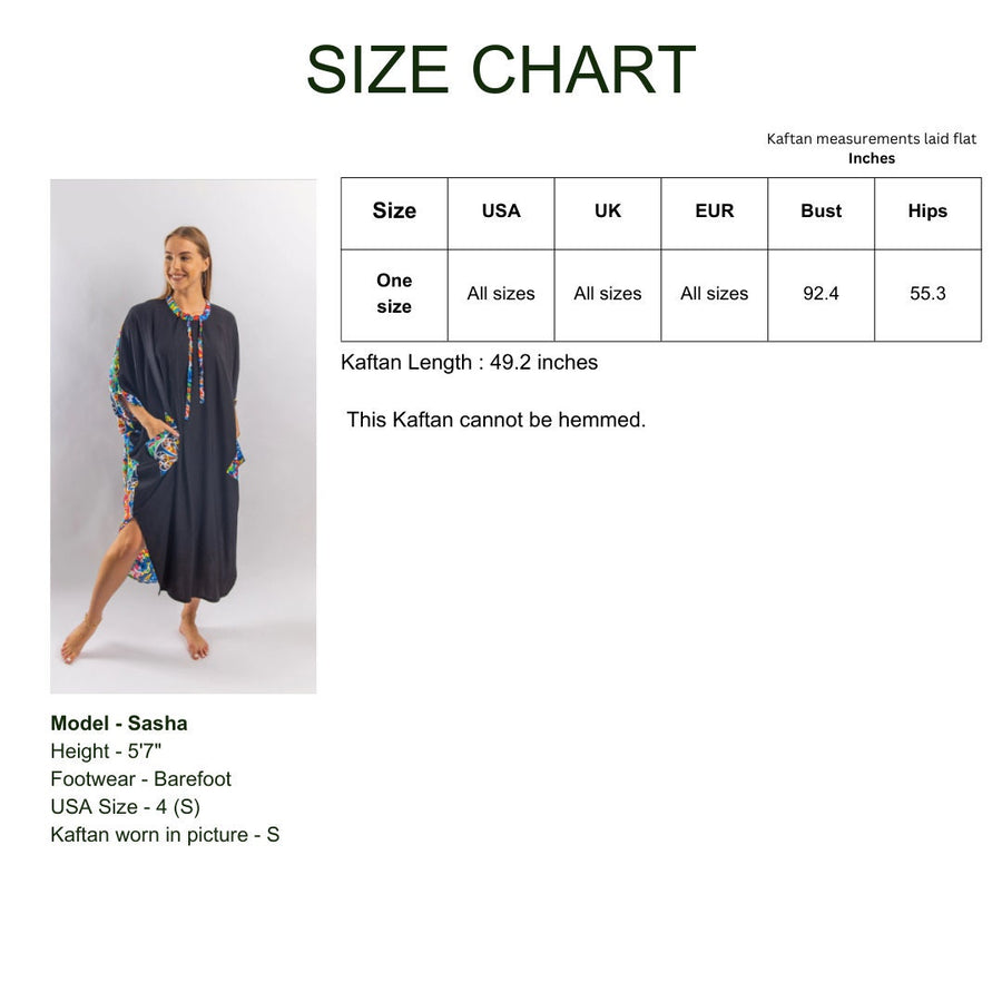 Plus size Boho black Tunic kaftan with pockets, vibrant print tunic kaftan dress, cotton tunic dress, Summer tunic, vacation tunic,
