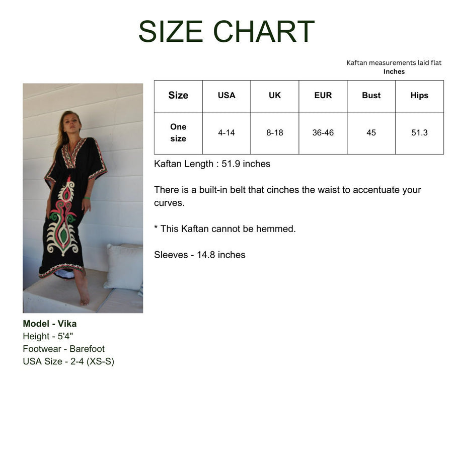 Black Hand Embroidered kaftan dress, cotton Kaftan dress, embroidered kaftan, women kaftans, caftans for women, caftans, summer kaftans