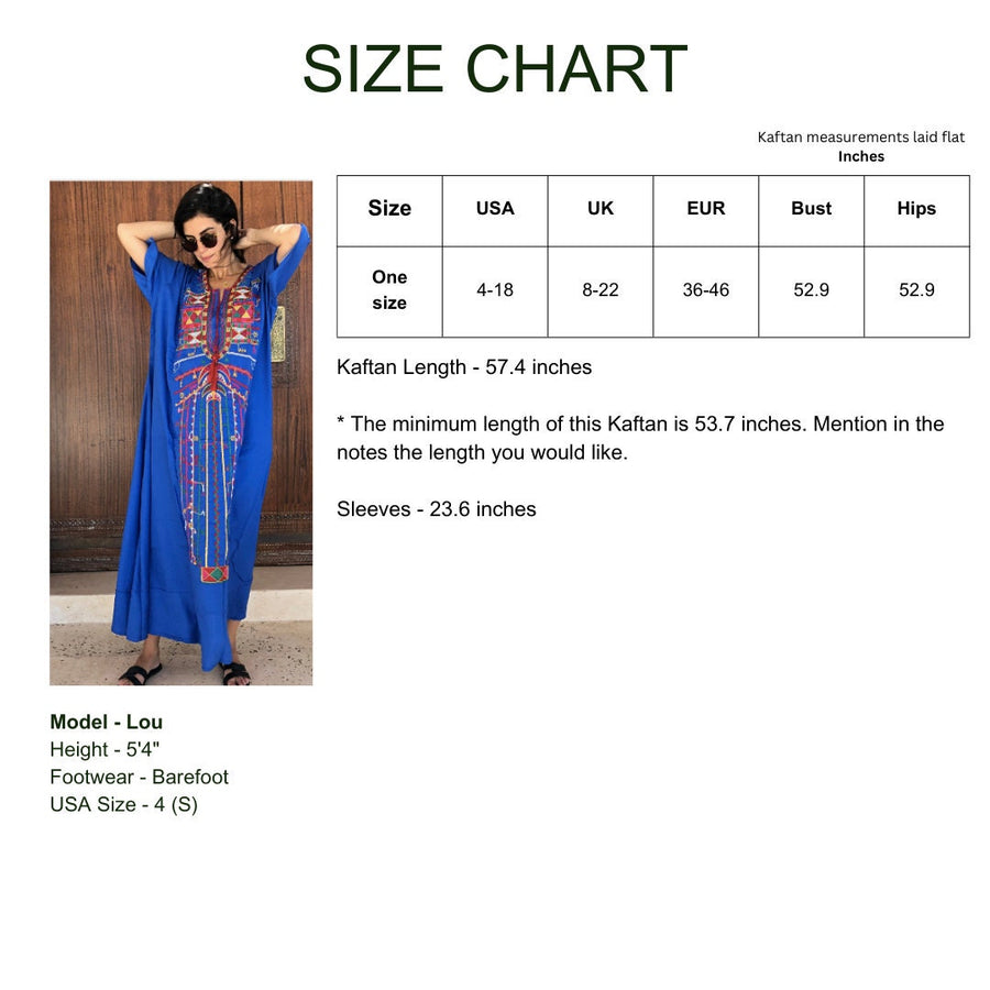 Siwa Blue Multicolor embroidered Kaftan dress, Cotton Kaftan, caftans for women, Summer Kaftan, Embroidered kaftan, caftans, Egyptian