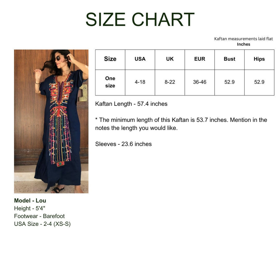 Siwa Navy Blue Multicolor embroidered Kaftan dress, Cotton Kaftan, caftans for women, Summer Kaftan, Embroidered kaftan, caftans, Egyptian
