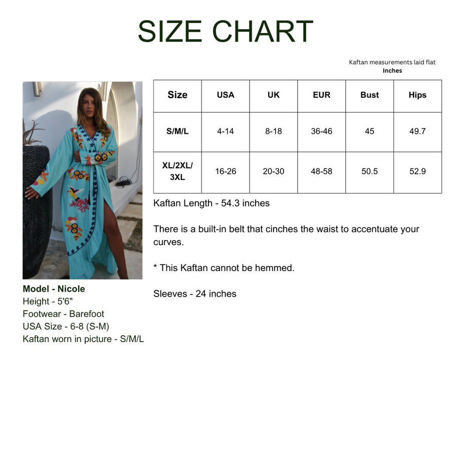 Turquoise birds embroidered caftan, Open slit Cotton caftan dress, African women clothing, Bohemian maxi dress, Boho summer caftan, kaftans