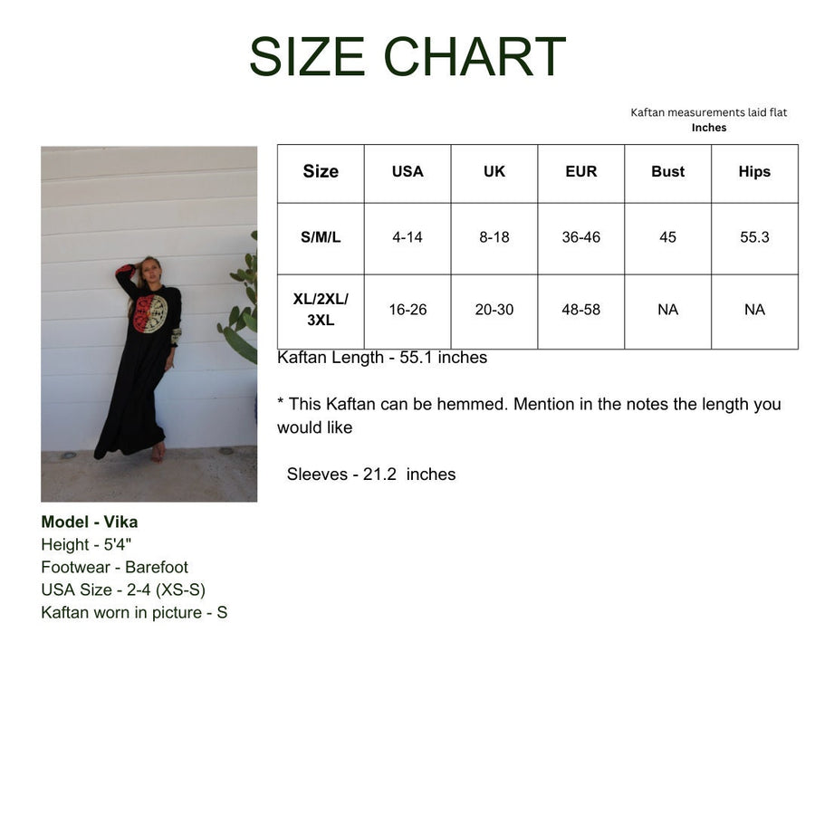 Black embroidered caftan dress, Front and back embroidered Cotton caftan, Chic embroidered caftan, Egyptian cotton caftans for women