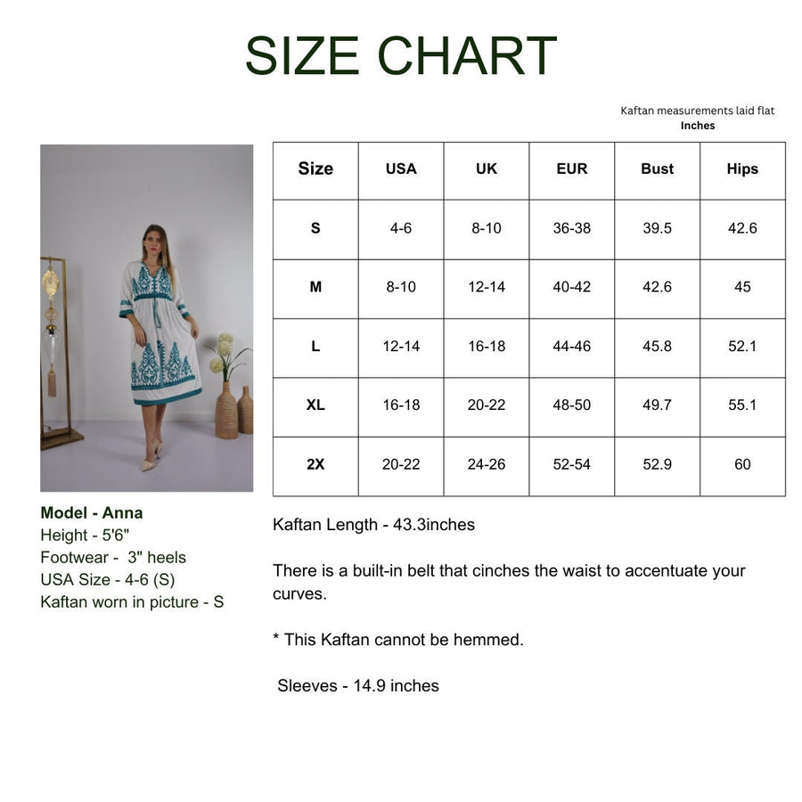 Fresh summer Tunic embroidered kaftan dress, Bohemian embroidery tunic dress, Egyptian cotton. Summer, party, casual, home dress