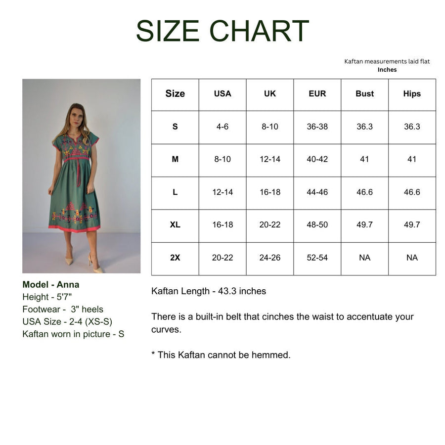 Green cotton Tunic embroidered kaftan dress, Boho embroidery tunic dress, Green Summer tunic, beach tunic, resorts tunic, Gypsy dress