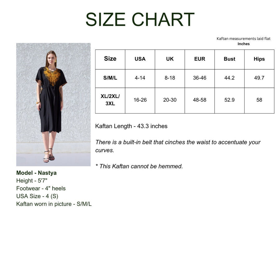 Short Black Tunic kaftan dress, Bohemian embroidery tunic dress, embroidered tunic kaftan, Egyptian cotton. Summer, casual, home dress