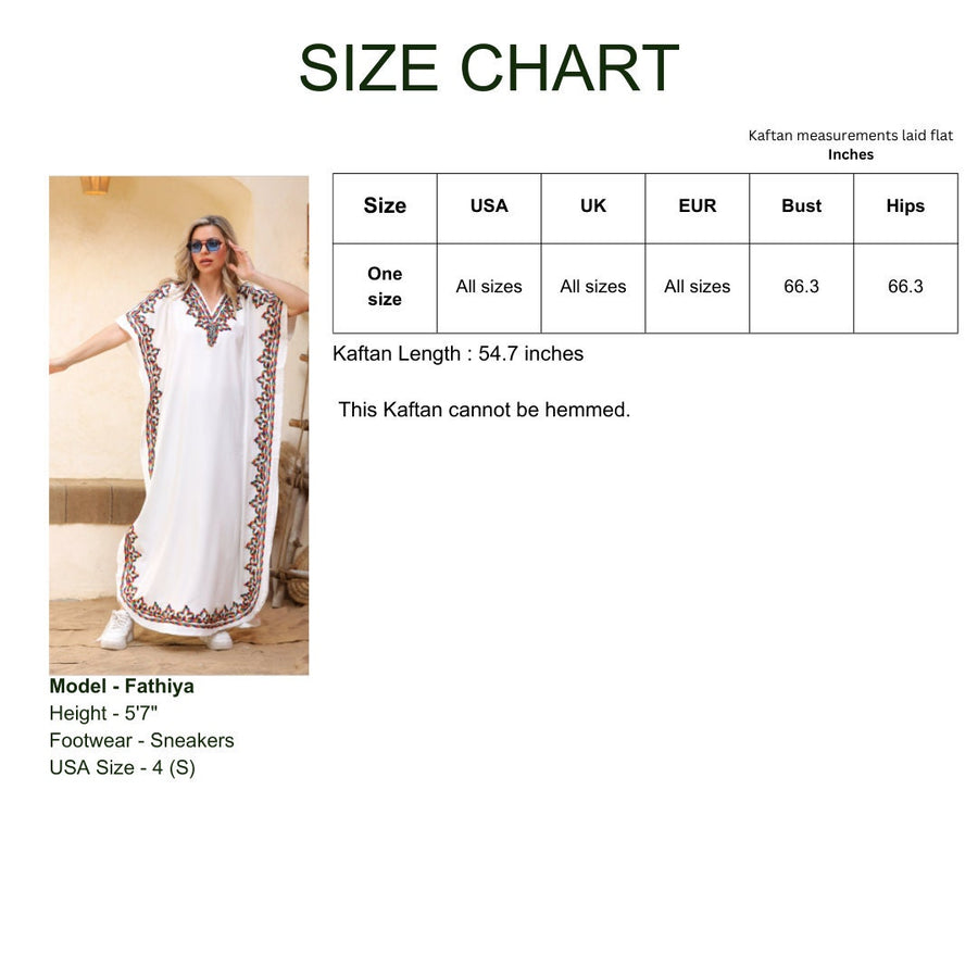 Summer white embroidered Kaftan, caftans for women, free size caftan, women's kaftan, free size Kaftan, Summer Kaftan, cotton Caftans