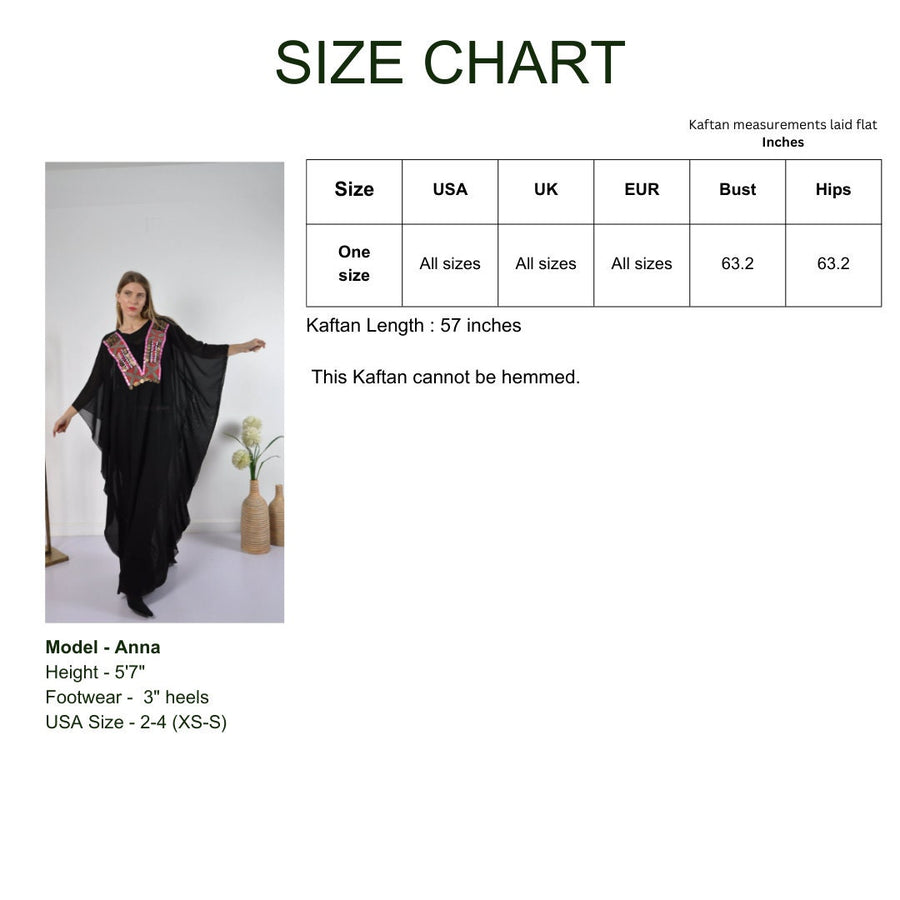 Hand embroidered Chiffon caftan, black vintage embroidered caftan, chic caftan, Summer Kaftan, Caftans for women, cotton caftan