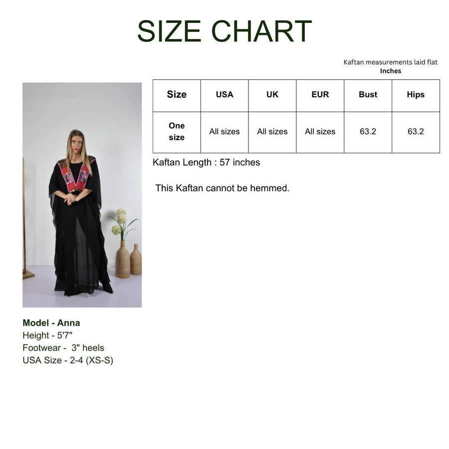 Hand embroidered Chiffon caftan, black vintage embroidered caftan, chic caftan, Summer Kaftan, Caftans for women, cotton caftan