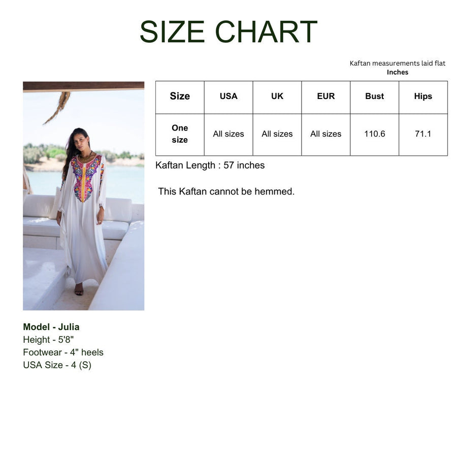 Boho white embroidered kaftan for women, colorful caftan, women's kaftan, free size Kaftan, Summer Kaftan, Caftans for women