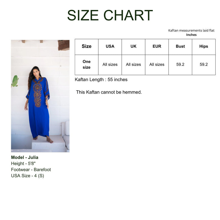 Boho colorful blue hand embroidered caftan for women, caftan, women's kaftan, free size Kaftan, Summer Kaftan, cotton Caftans