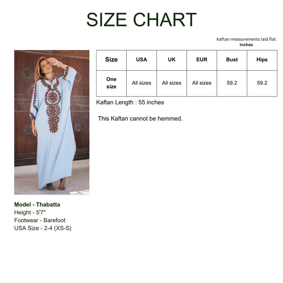 Boho colorful turquoise hand embroidered caftan for women, caftan, women's kaftan, free size Kaftan, Summer Kaftan, cotton Caftans