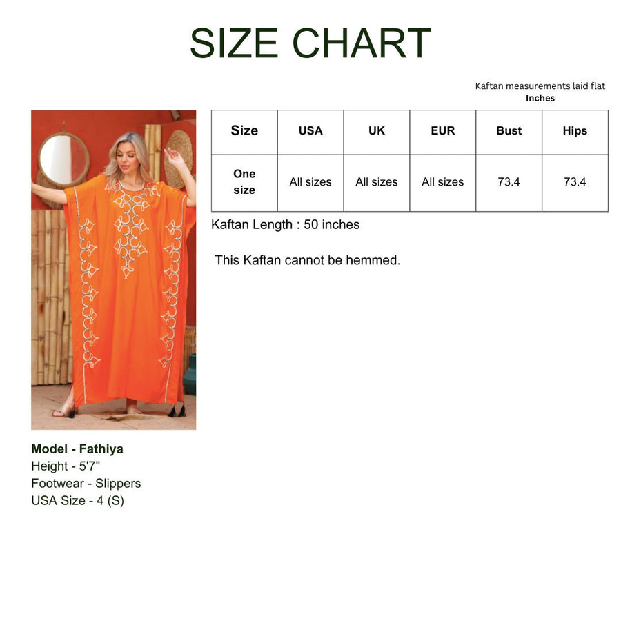 Beautiful orange hand embroidered cotton caftan for women, women's kaftan, free size caftan, Summer Kaftan, cotton Caftans for women