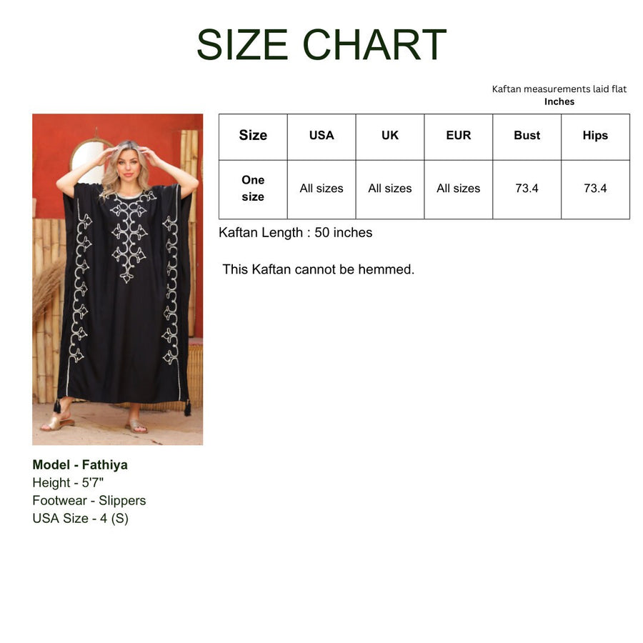 Black hand embroidered cotton caftan for women, women's kaftan, free size caftan, Summer Kaftan, cotton Caftans for women