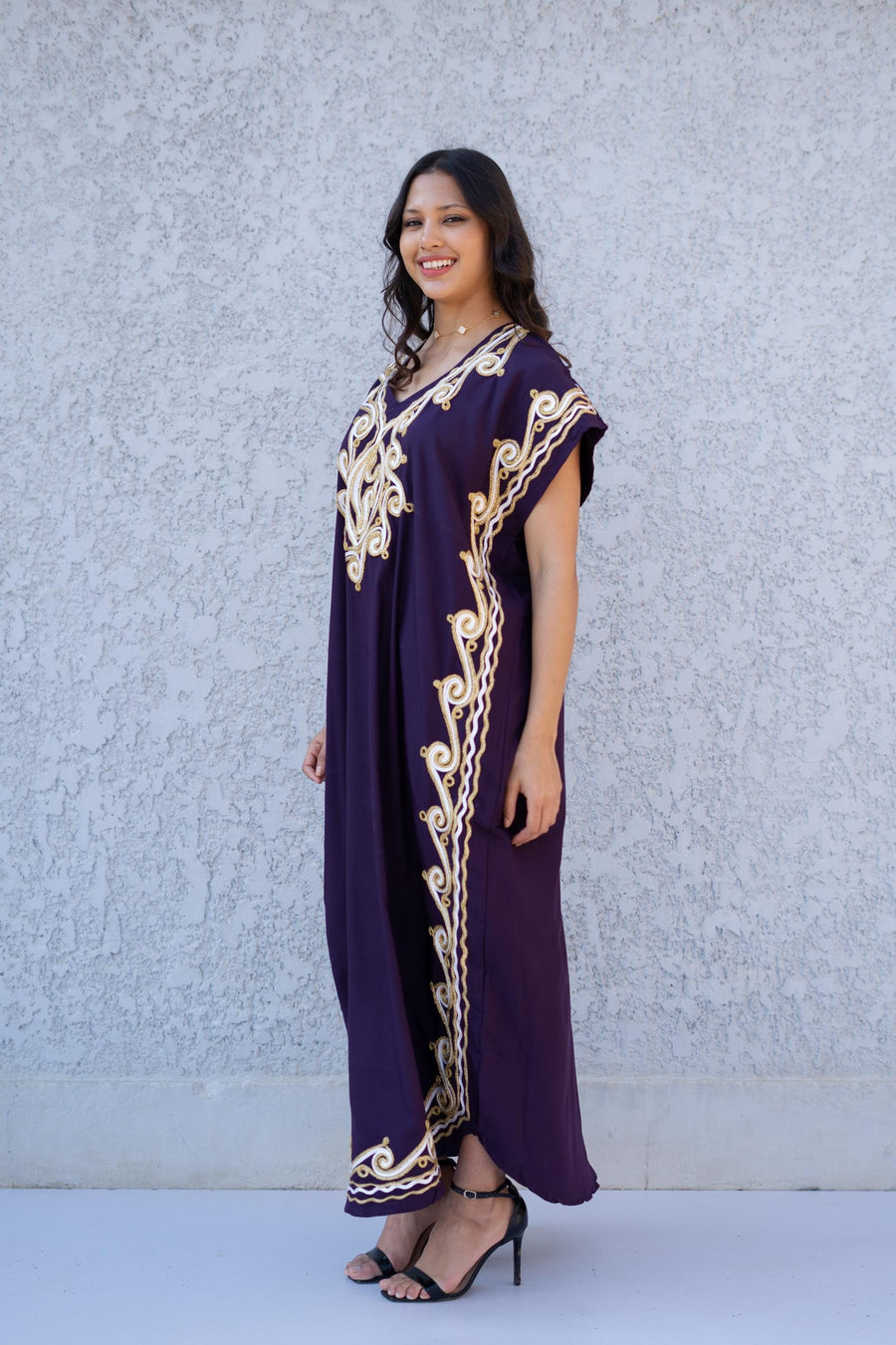 Gold detailed Purple hand embroidered caftan, women's caftan, Cotton Kaftan, Cotton caftan women, caftan, embroidered caftan 01-25